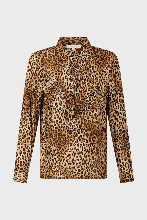 BRISIA LACING LEOPARD PRINT BLOUSE