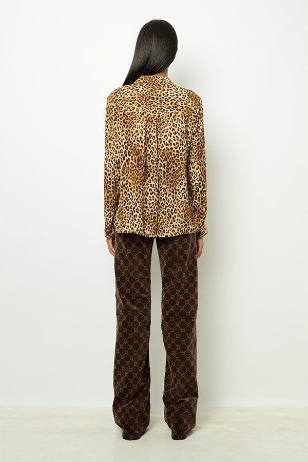 BRISIA LACING LEOPARD PRINT BLOUSE