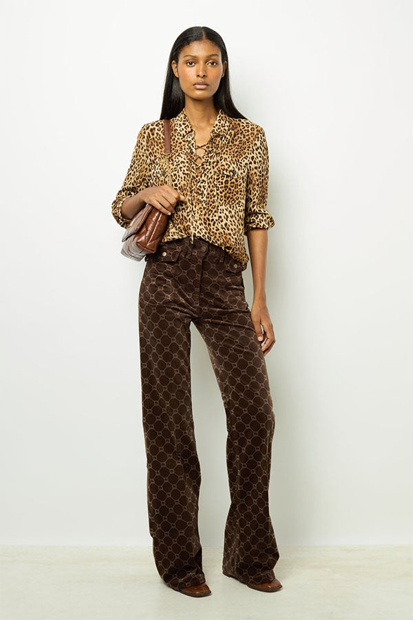 BRISIA LACING LEOPARD PRINT BLOUSE