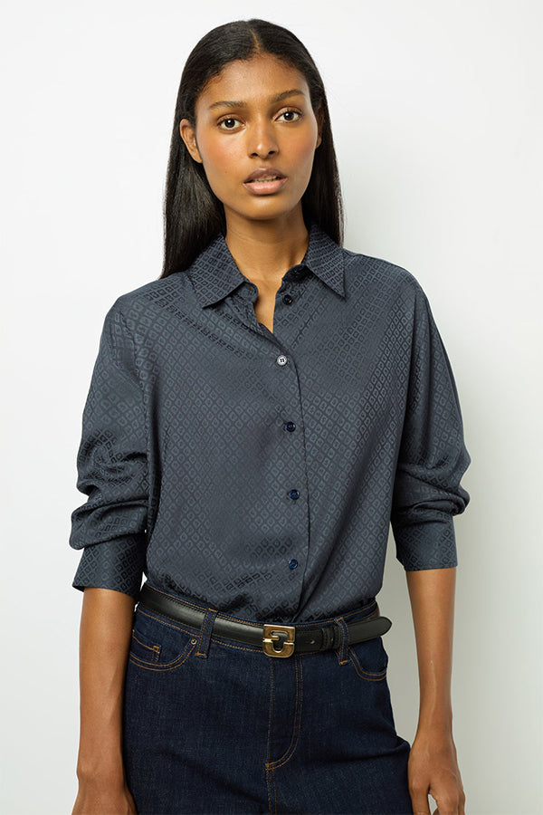 BELINAY SATIN MONOGRAM SHIRT