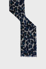 DANY BLUE WOOL CASHMERE LEOPARD SCARF