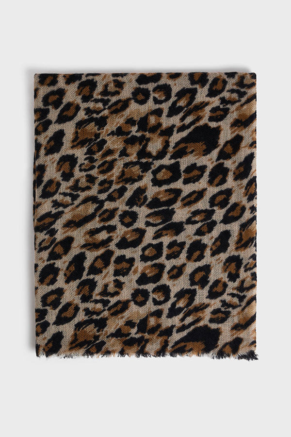 DANY BROWN WOOL CASHMERE LEOPARD SCARF