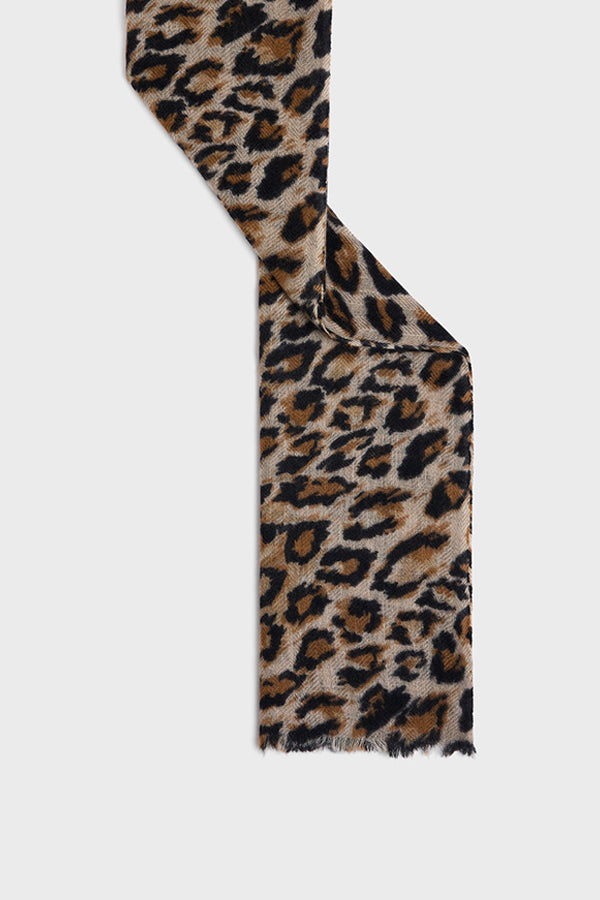 DANY BROWN WOOL CASHMERE LEOPARD SCARF