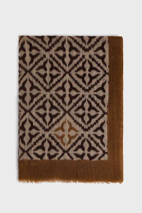 DYLANE BEIGE PRINTED WOOL CASHMERE SCARF