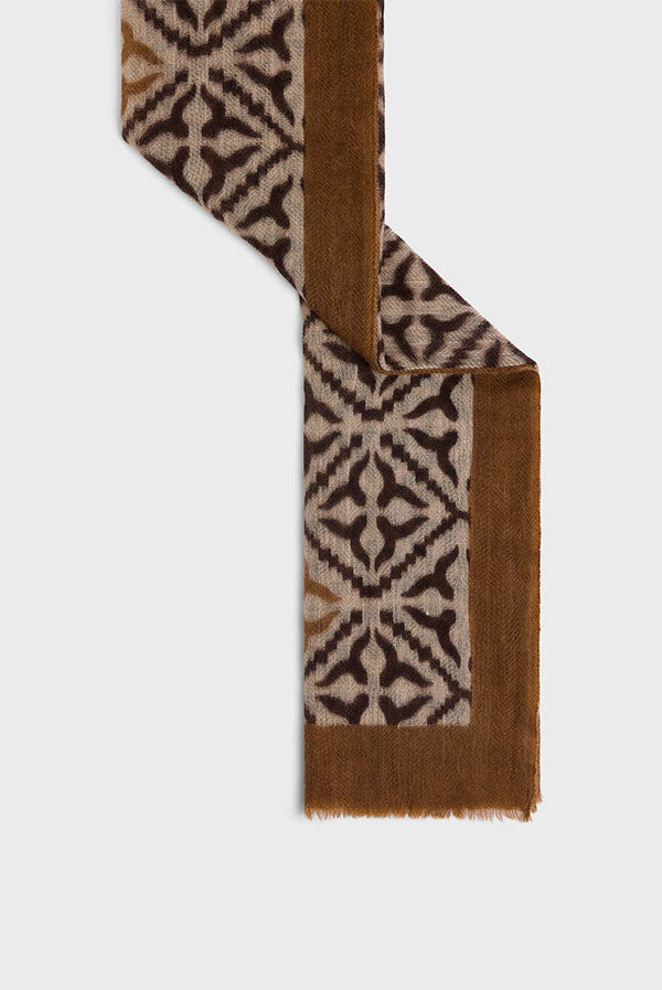 DYLANE BEIGE PRINTED WOOL CASHMERE SCARF