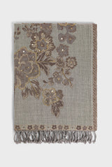 DORINE BEIGE WOOL LARGE FLOWER PRINT SCARF