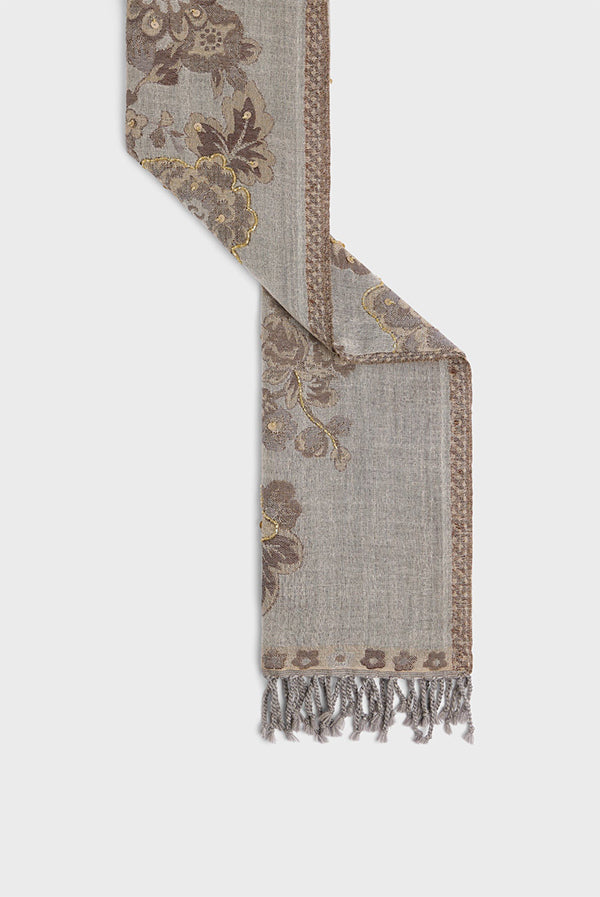 DORINE BEIGE WOOL LARGE FLOWER PRINT SCARF