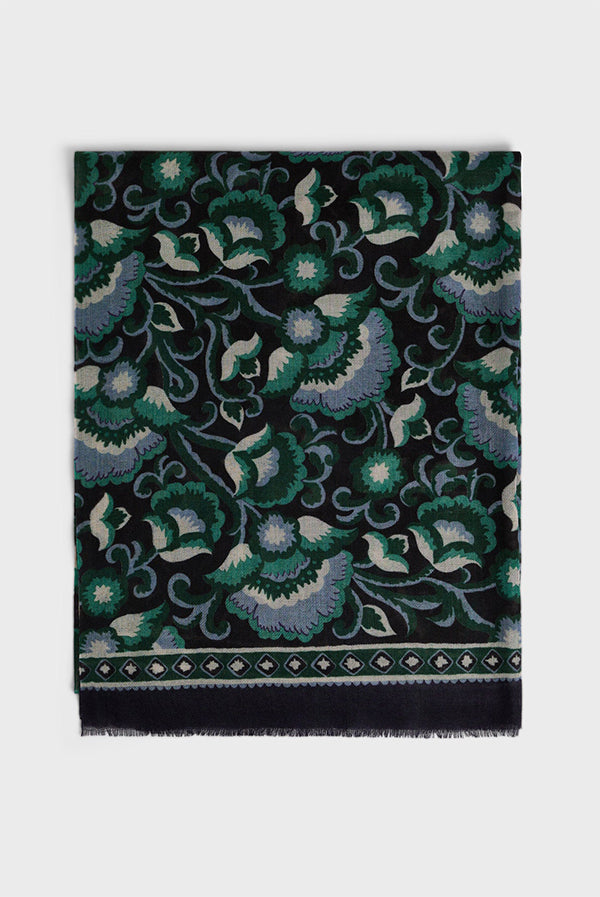 DOUHA GREEN PRINTED WOOL SCARF