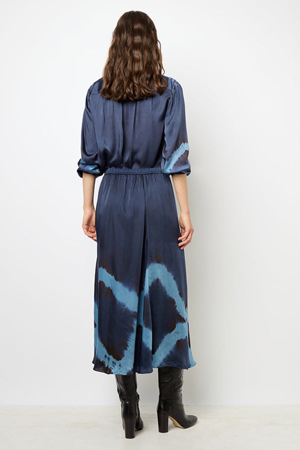 CATRIONA NAVY TIE DYE PRINT MIDI SKIRT