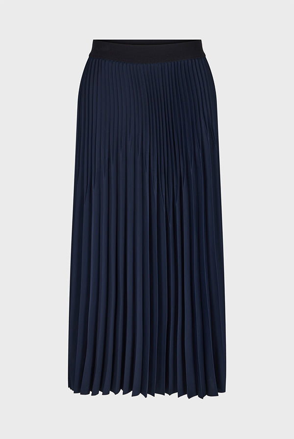 CHARLENE BLUE PLAIN PLEATED MIDI SKIRT