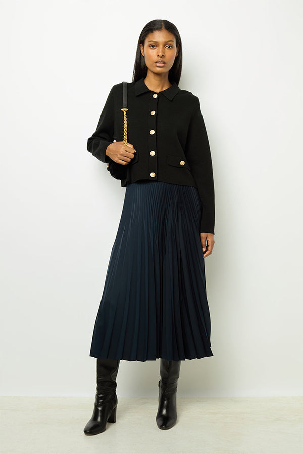 CHARLENE BLUE PLAIN PLEATED MIDI SKIRT