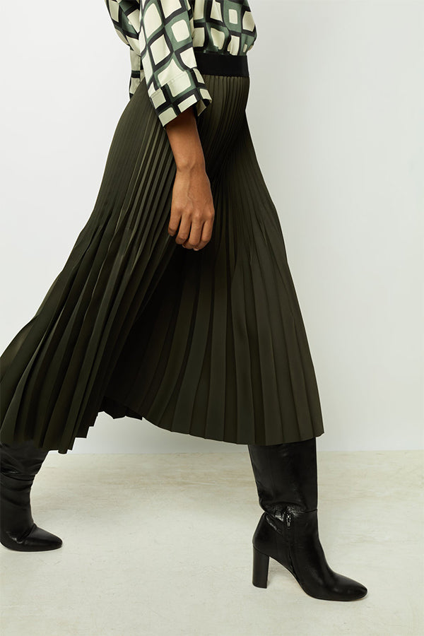 CHARLENE KAKI PLAIN PLEATED MIDI SKIRT