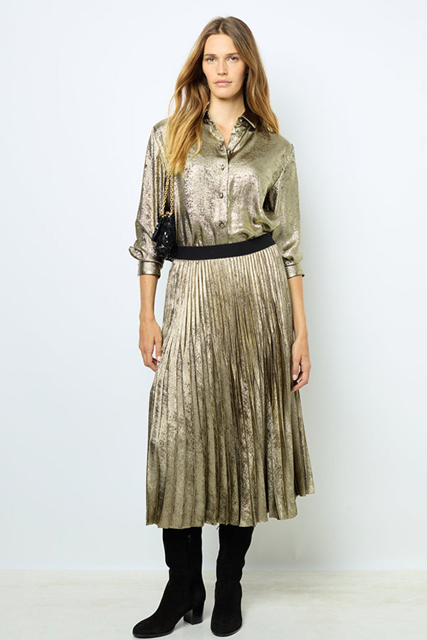 CHIRAZE GOLD TONE PLEATED MIDI SKIRT