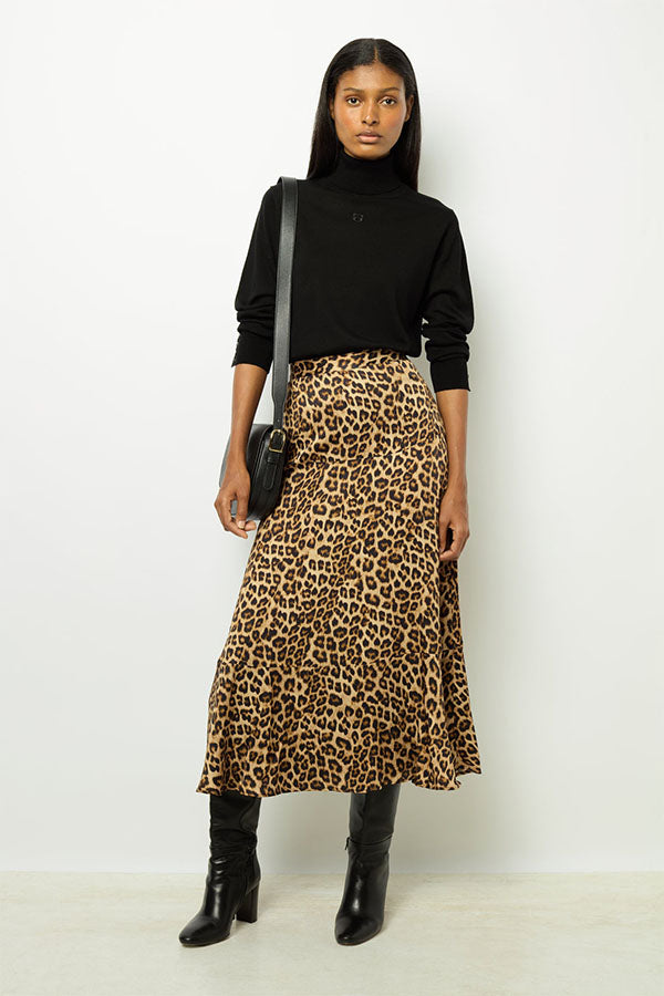 CONSTANCE LEOPARD MIDI SKIRT