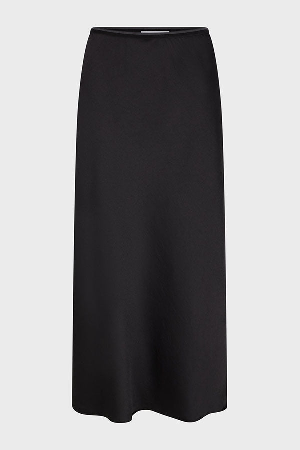 CLEMENCE BLACK SATIN MIDI SKIRT