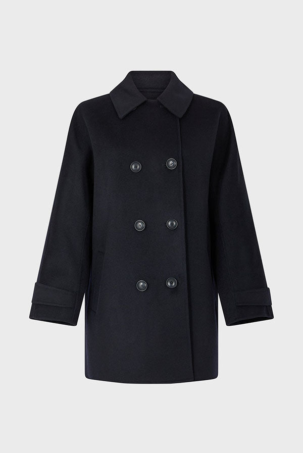 LAURYNN NAVY BUTTONED WOOL COAT