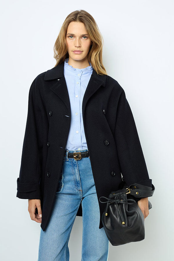 LAURYNN NAVY BUTTONED WOOL COAT