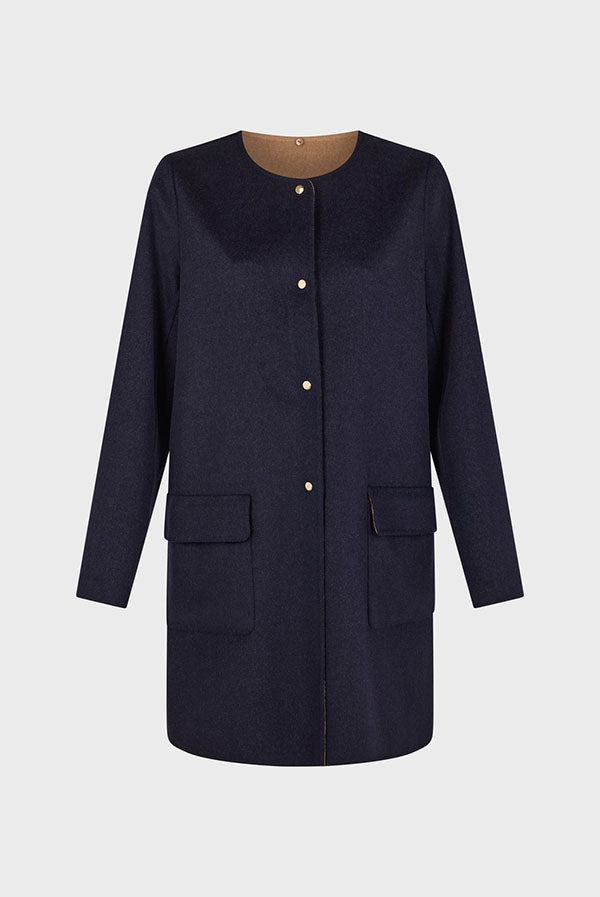 LAREEN REVERSIBLE FINE WOOL FABRIC COAT