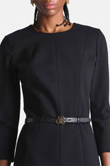 DANIELINA BLACK SLIM CROCODILE PRINT LEATHER BELT