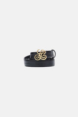 DANIELINA BLACK SLIM CROCODILE PRINT LEATHER BELT