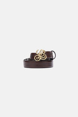 DANIELINA BROWN SLIM CROCODILE PRINT LEATHER BELT