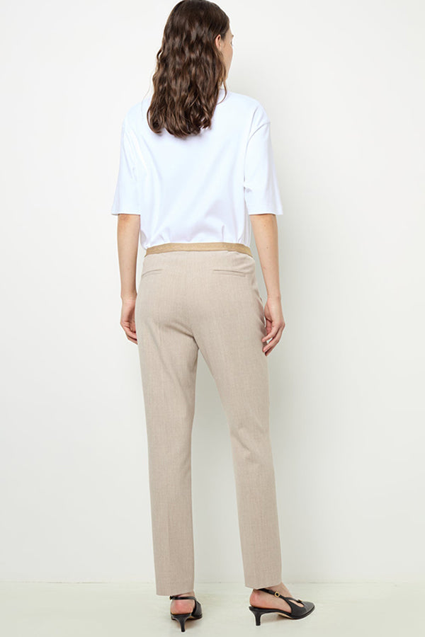 NALA SAND ELASTICATED SLIM FIT TROUSERS