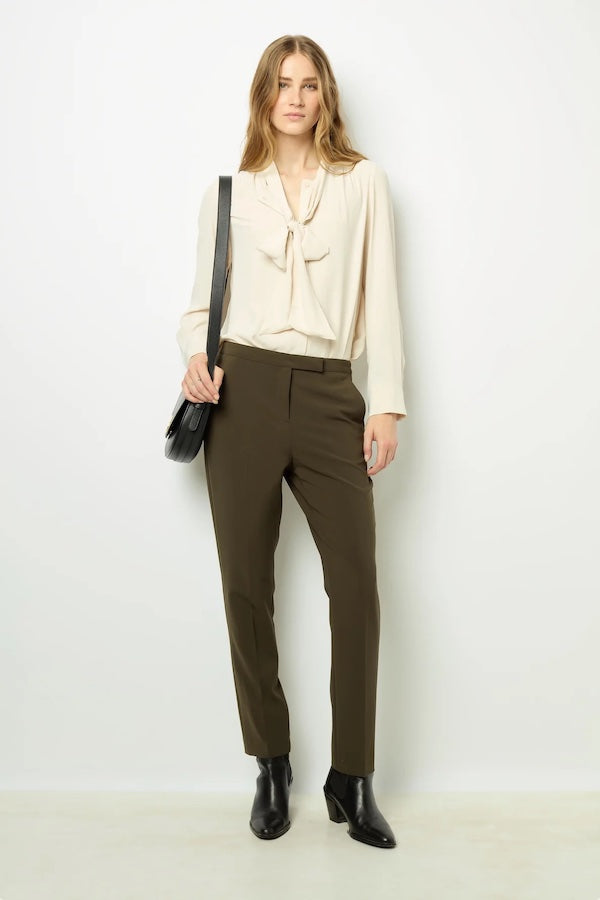 NEA KAKI ELASTICATED SLIM TROUSERS