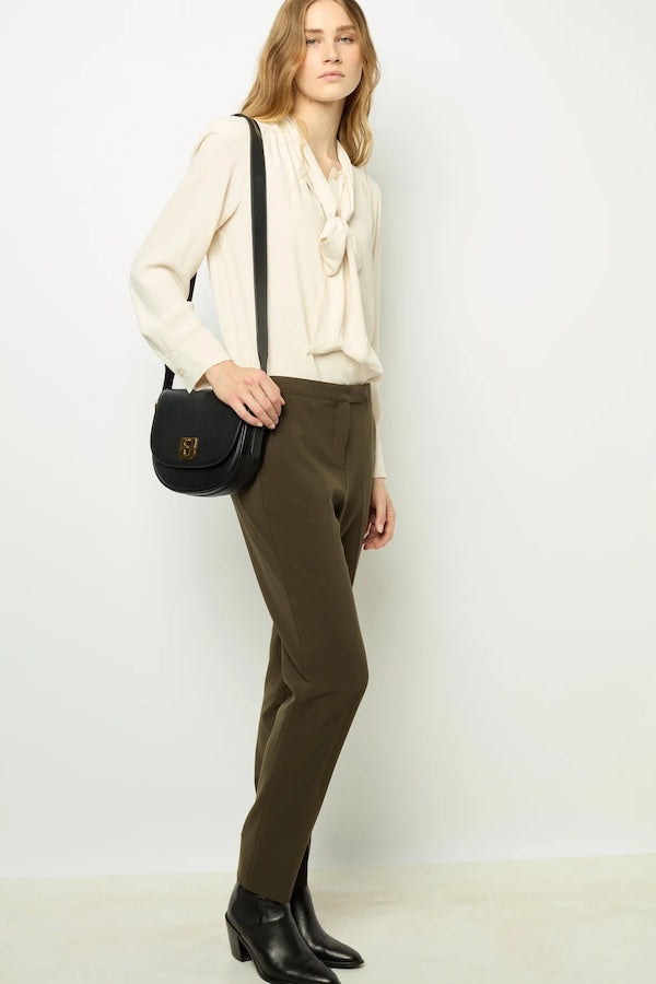 NEA KAKI ELASTICATED SLIM TROUSERS