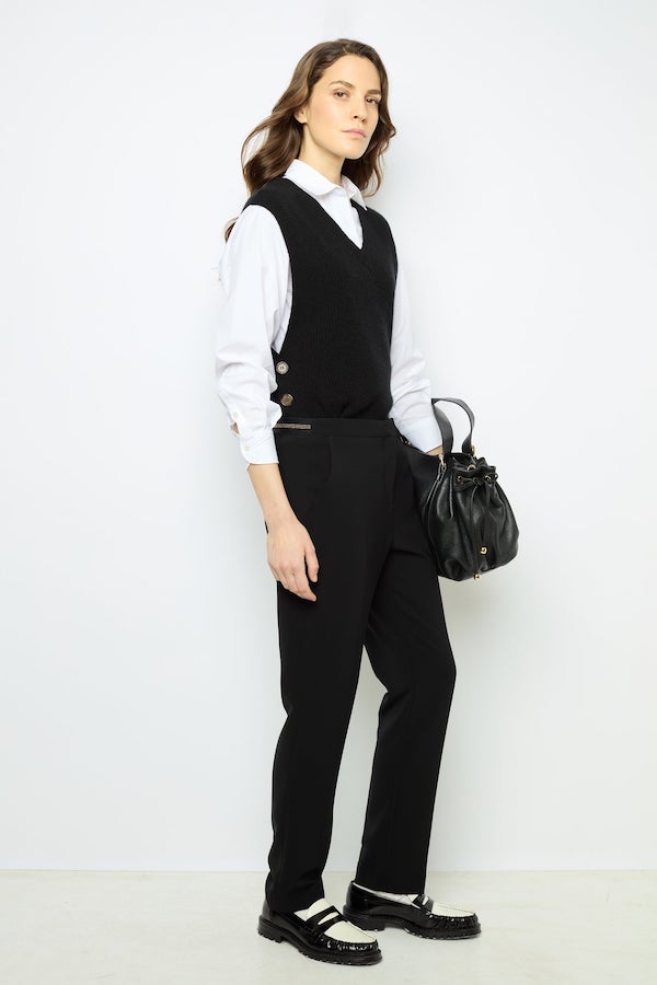 NEA BLACK ELASTICATED SLIM TROUSERS