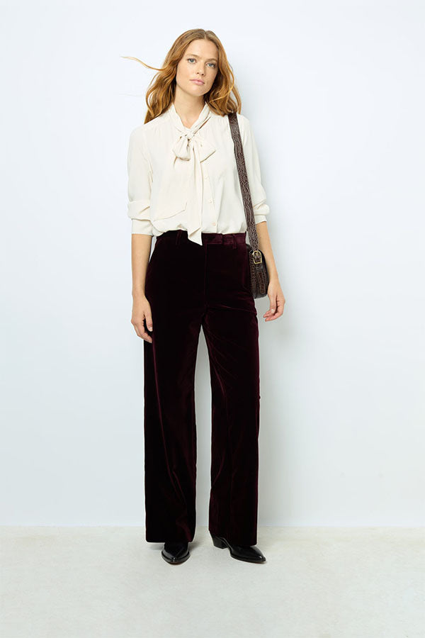 NORA BURGUNDY SMOOTH VELVET TROUSERS