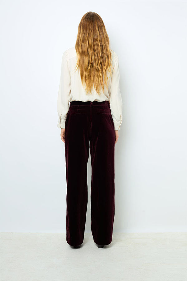 NORA BURGUNDY SMOOTH VELVET TROUSERS