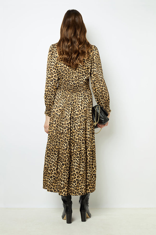 SANNA SATIN LEOPARD PRINT MIDI DRESS