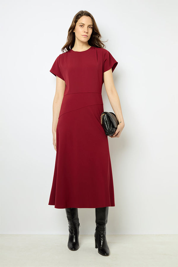 SERGINA RED PLAIN WAISTED MIDI DRESS