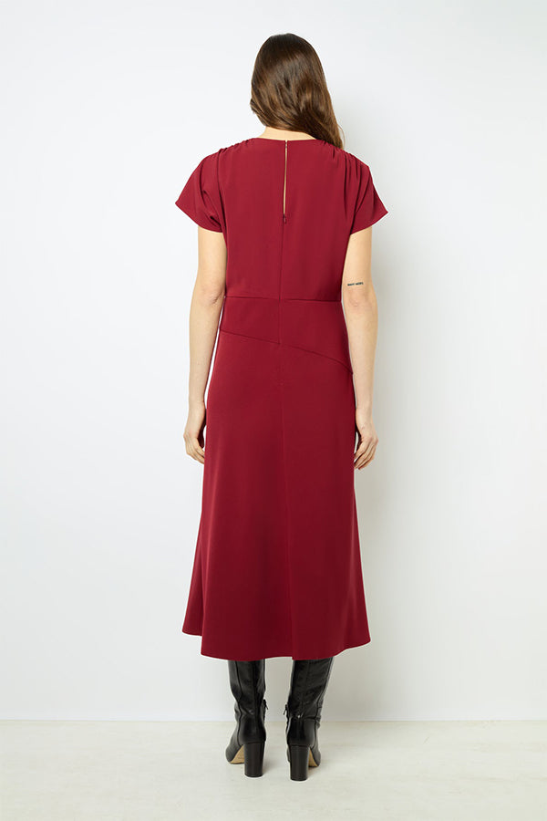 SERGINA RED PLAIN WAISTED MIDI DRESS