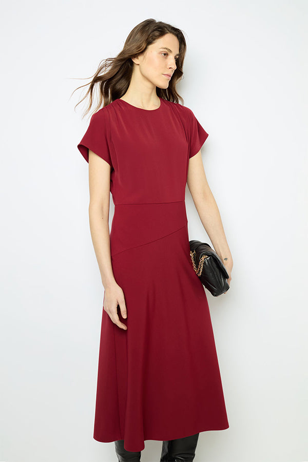 SERGINA RED PLAIN WAISTED MIDI DRESS