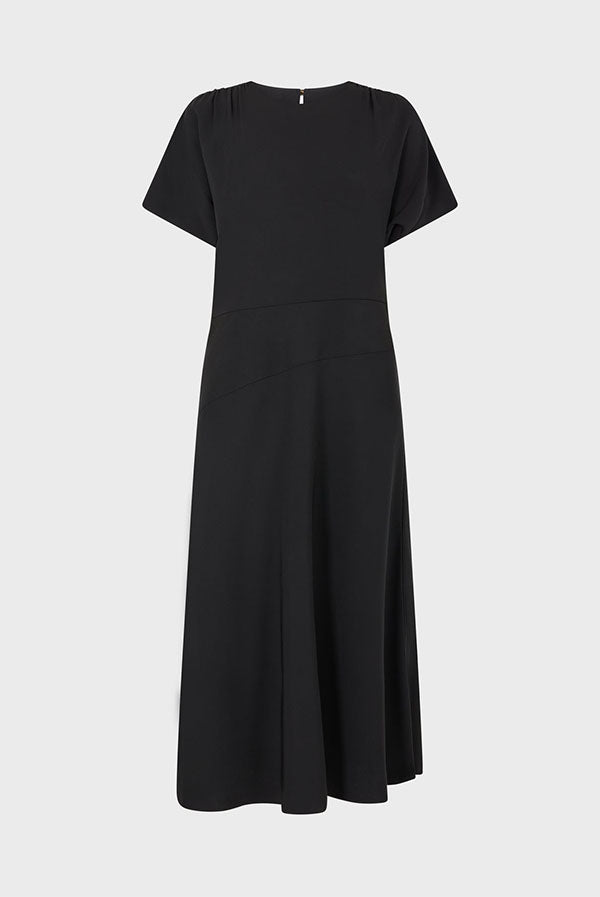 SERGINA BLACK PLAIN WAISTED MIDI DRESS