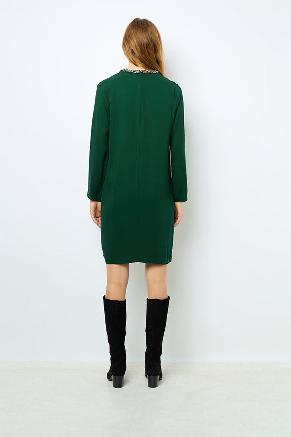 STERNA GREEN JEWEL COLLAR MINI DRESS