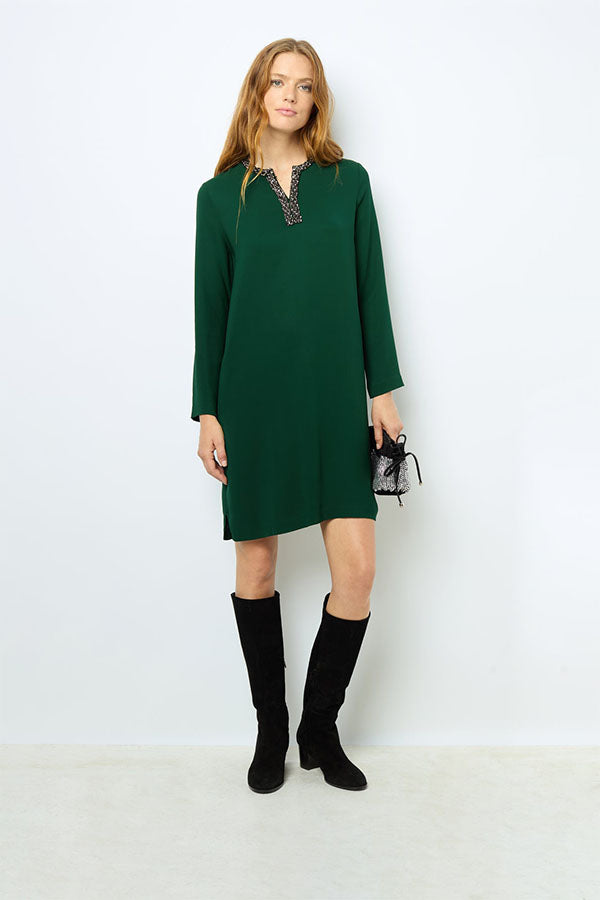 STERNA GREEN JEWEL COLLAR MINI DRESS