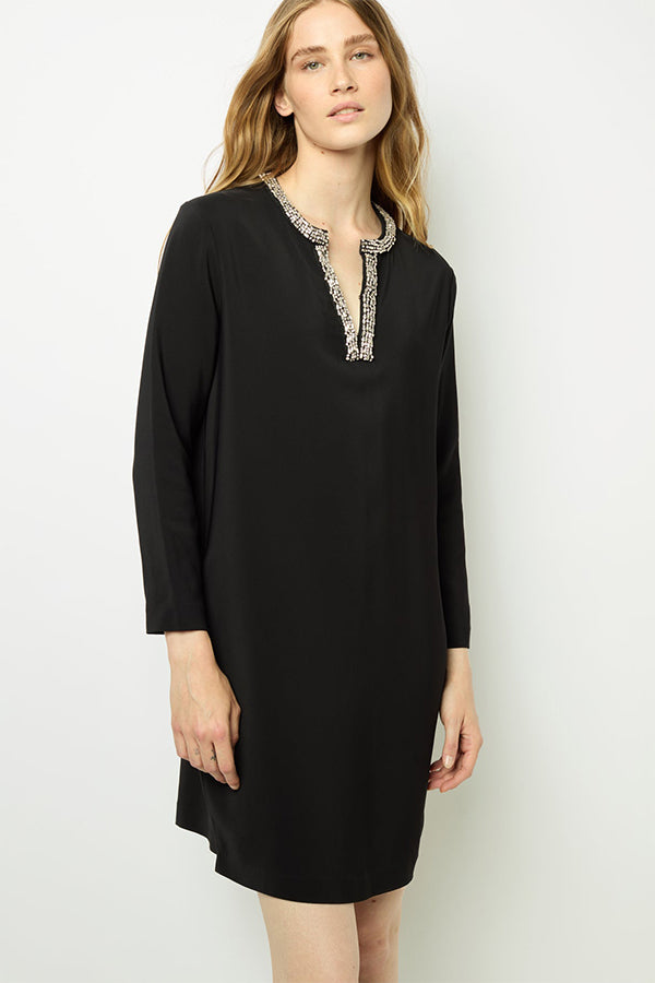 STERNA BLACK JEWEL COLLAR MINI DRESS