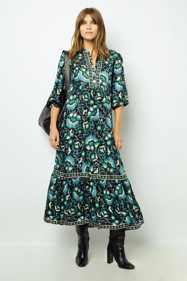 SANDA JACQUARD PRINT MIDI DRESS