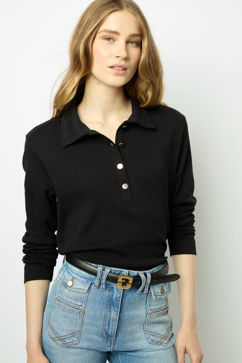 ALFREDINE BLACK TWO TONE COTTON POLO SHIRT