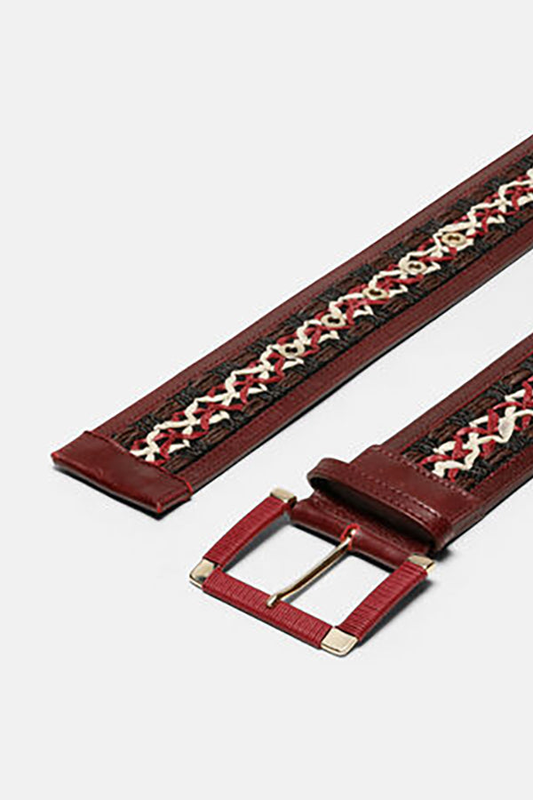 DATURA BURGUNDY WOVEN RAFFIA BELT