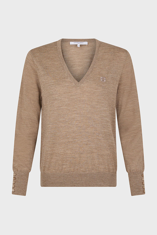 JULIETTE BEIGE FINE WOOL VNECK SWEATER