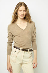 JULIETTE BEIGE FINE WOOL VNECK SWEATER