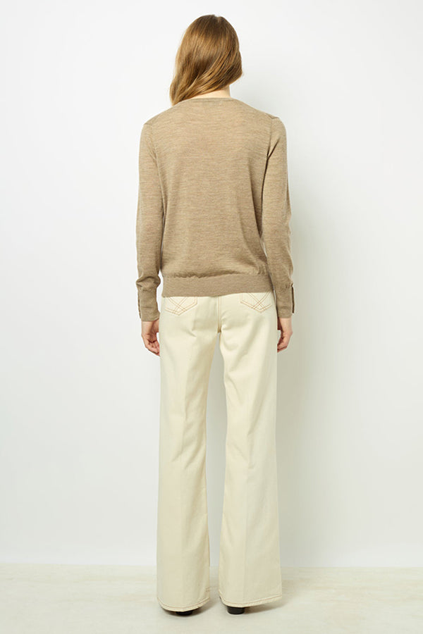 JULIETTE BEIGE FINE WOOL VNECK SWEATER