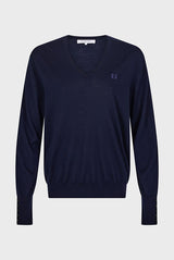 JULIETTE BLUE FINE WOOL VNECK SWEATER