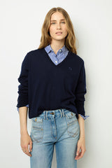 JULIETTE BLUE FINE WOOL VNECK SWEATER