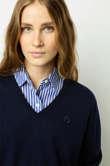 JULIETTE BLUE FINE WOOL VNECK SWEATER