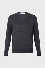 JULIETTE GREY FINE WOOL V-NECK SWEATER