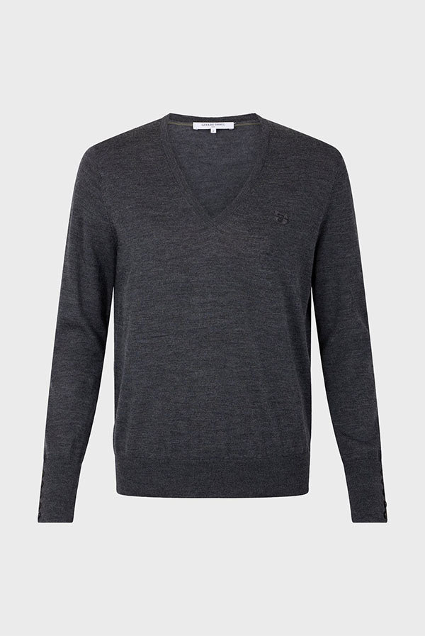 JULIETTE GREY FINE WOOL V-NECK SWEATER